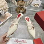 Roger Vivier Women Mary Jane Virgule Mules in Patent Leather-White