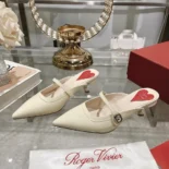 Roger Vivier Women Mary Jane Virgule Mules in Patent Leather-White