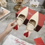 Roger Vivier Women Mary Jane Virgule Mules in Patent Leather-White