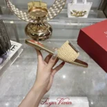 Roger Vivier Women Strass Buckle Slides in Raffia RVW670388406D1C013
