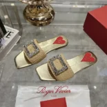 Roger Vivier Women Strass Buckle Slides in Raffia RVW670388406D1C013