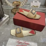 Roger Vivier Women Strass Buckle Slides in Raffia RVW670388406D1C013
