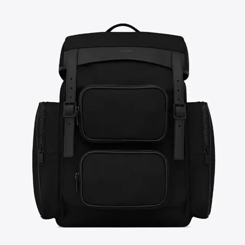 Saint Laurent YSL Men City Multi-pocket Backpack in Econyl® Smooth Leather and Nylon