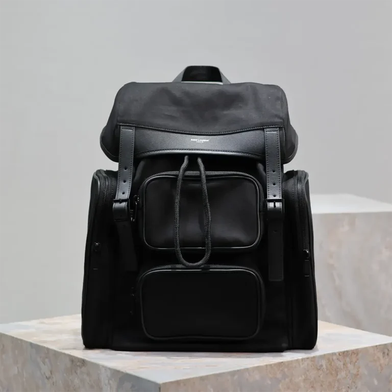 Saint Laurent YSL Men City Multi-pocket Backpack in Econyl® Smooth Leather and Nylon