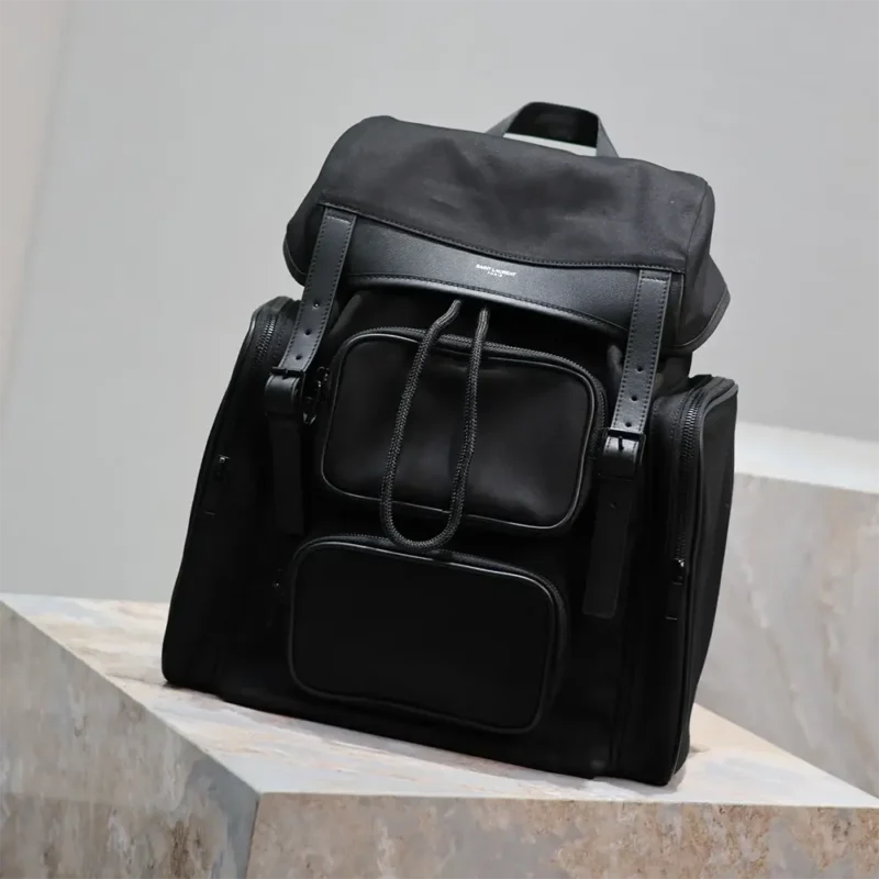 Saint Laurent YSL Men City Multi-pocket Backpack in Econyl® Smooth Leather and Nylon