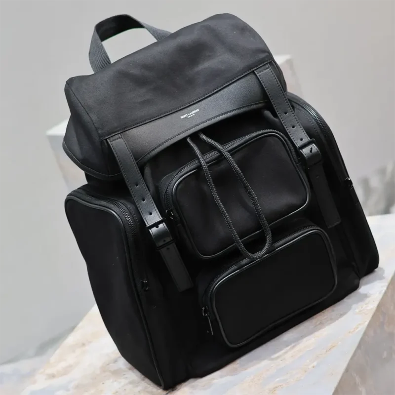 Saint Laurent YSL Men City Multi-pocket Backpack in Econyl® Smooth Leather and Nylon