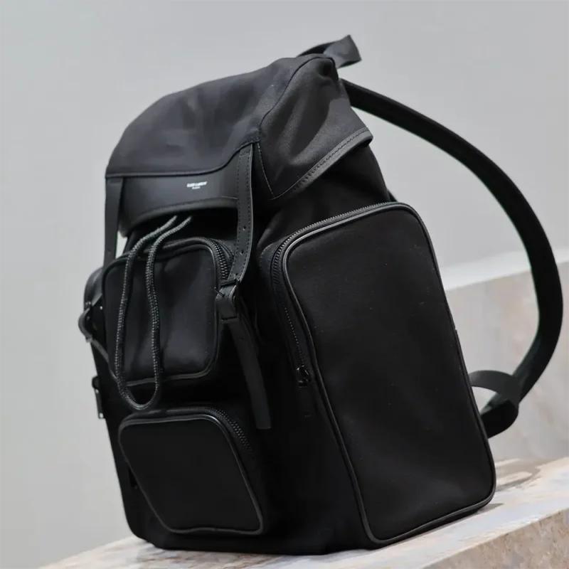 Saint Laurent YSL Men City Multi-pocket Backpack in Econyl® Smooth Leather and Nylon