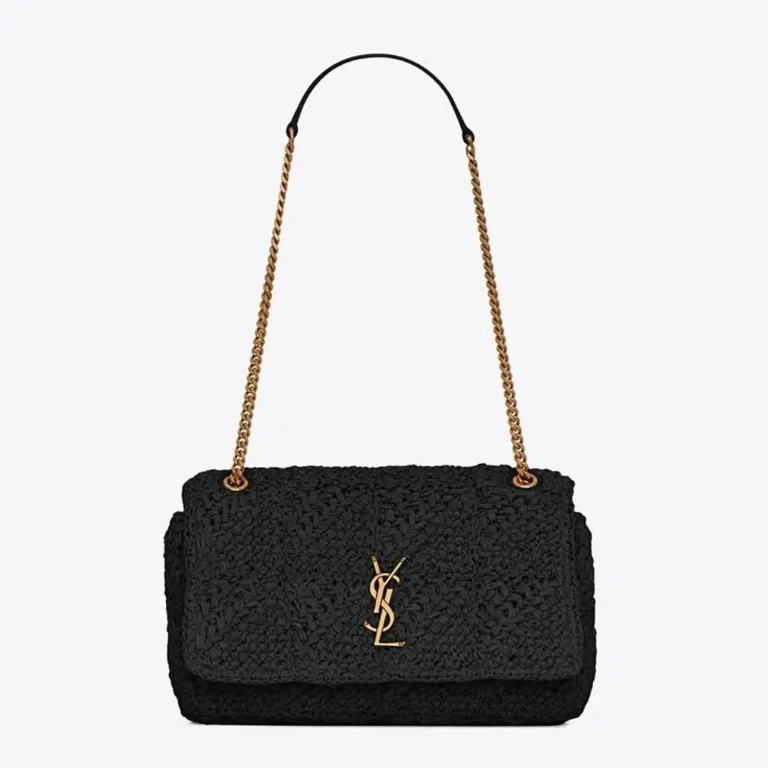 Saint Laurent YSL Unisex Jamie Medium in Raffia-Black 515821GAAAT1000