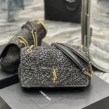 Saint Laurent YSL Unisex Jamie Medium in Raffia-Black 515821GAAAT1000