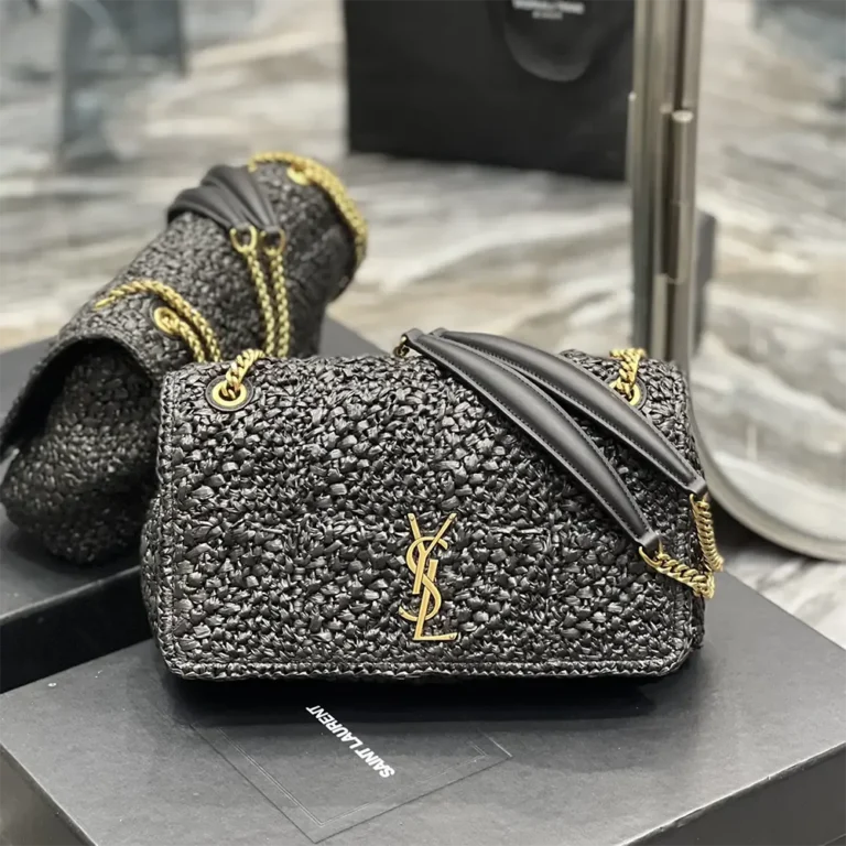 Saint Laurent YSL Unisex Jamie Medium in Raffia-Black 515821GAAAT1000