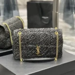 Saint Laurent YSL Unisex Jamie Medium in Raffia-Black 515821GAAAT1000