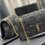 Saint Laurent YSL Unisex Jamie Medium in Raffia-Black 515821GAAAT1000