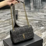 Saint Laurent YSL Unisex Jamie Medium in Raffia-Black 515821GAAAT1000