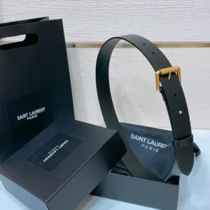 Saint Laurent YSL Unisex Motorcycle Belt in Leather-Black 789913AADB01000