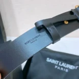 Saint Laurent YSL Unisex Motorcycle Belt in Leather-Black 789913AADB01000