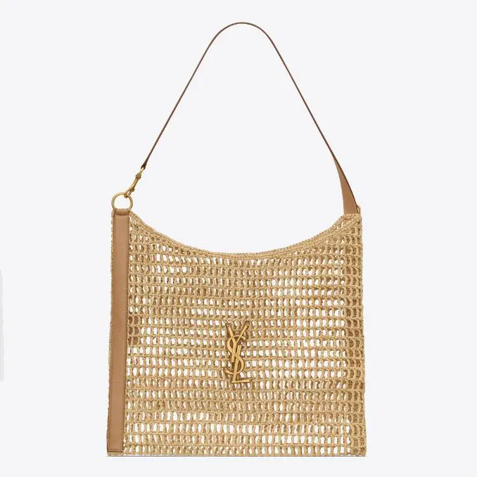 Saint Laurent YSL Women Oxalis in Raffia Crochet and Leather 773984GAAEB9718