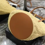 Saint Laurent YSL Women Panier Medium in Raffia and Vegetable-tanned Leather