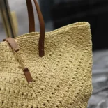 Saint Laurent YSL Women Panier Medium in Raffia and Vegetable-tanned Leather