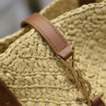 Saint Laurent YSL Women Panier Medium in Raffia and Vegetable-tanned Leather