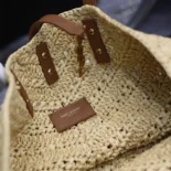 Saint Laurent YSL Women Panier Medium in Raffia and Vegetable-tanned Leather