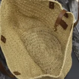 Saint Laurent YSL Women Panier Medium in Raffia and Vegetable-tanned Leather