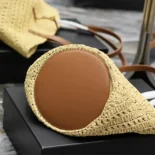 Saint Laurent YSL Women Panier Small in Raffia and Vegetable-tanned Leather