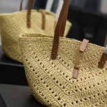 Saint Laurent YSL Women Panier Small in Raffia and Vegetable-tanned Leather