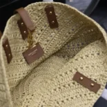 Saint Laurent YSL Women Panier Small in Raffia and Vegetable-tanned Leather