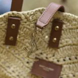 Saint Laurent YSL Women Panier Small in Raffia and Vegetable-tanned Leather