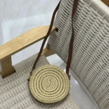 Saint Laurent YSL Women Round Bag in Raffia and Vegetable-Tanned Leather