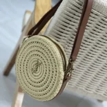 Saint Laurent YSL Women Round Bag in Raffia and Vegetable-Tanned Leather