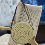 Saint Laurent YSL Women Round Bag in Raffia and Vegetable-Tanned Leather