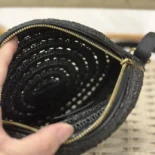Saint Laurent YSL Women Round Bag in Raffia and Vegetable-Tanned Leather-Black