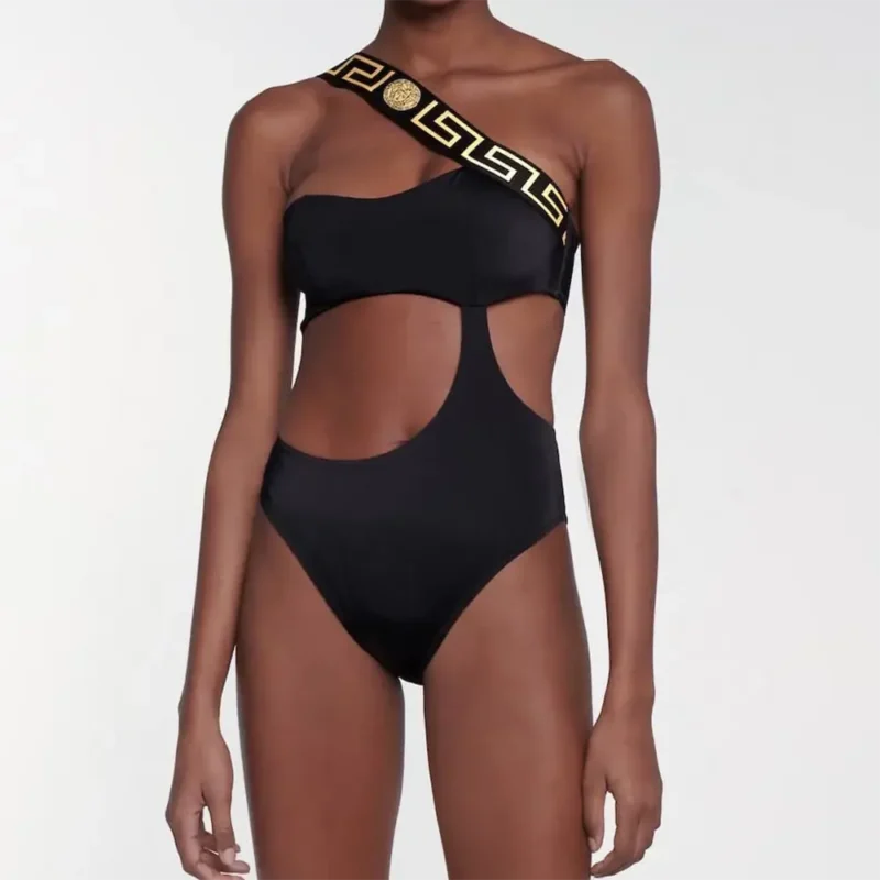 Versace Women Greca Border One Piece Swimsuit-Black A1008