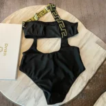 Versace Women Greca Border One Piece Swimsuit-Black A1008