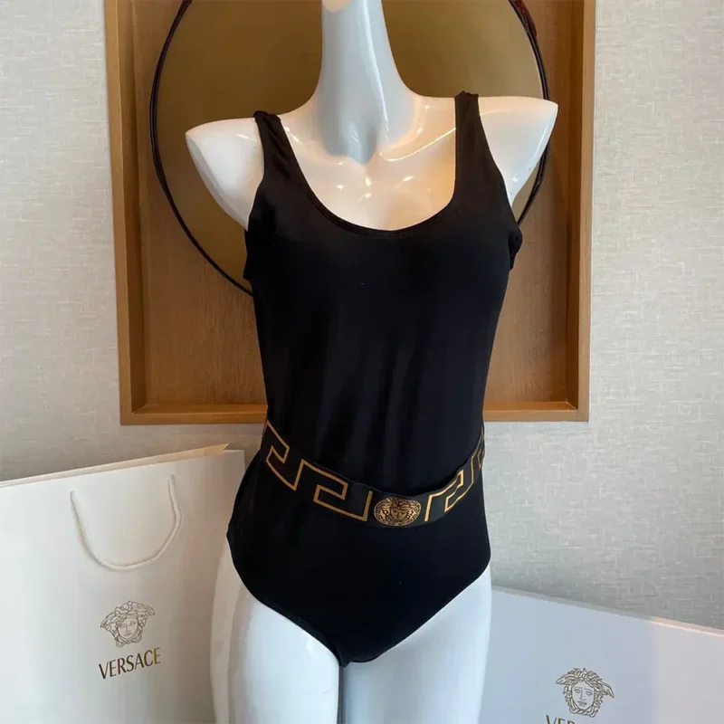 Versace Women Greca Border One-piece Swimsuit-Black 1B000
