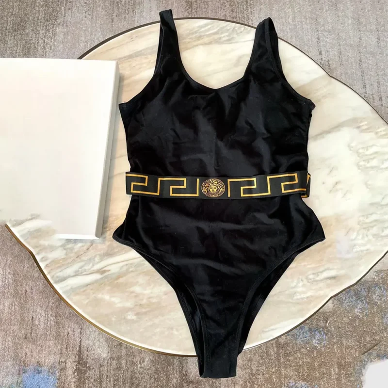 Versace Women Greca Border One-piece Swimsuit-Black 1B000