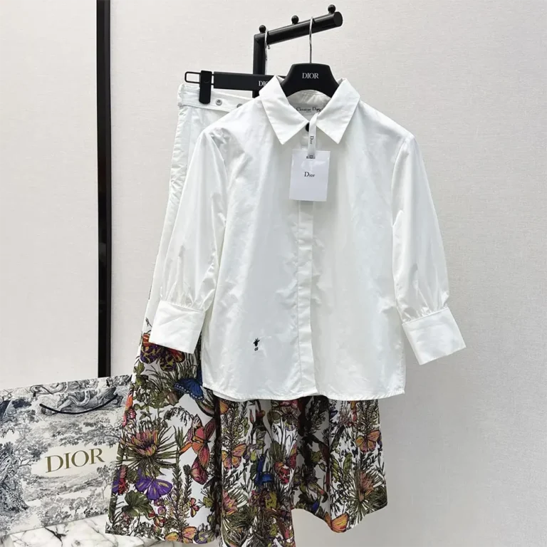 Dior Women Blouse with Puff Sleeves White Cotton Poplin 351B07A3356_X0100