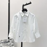 Dior Women Blouse with Puff Sleeves White Cotton Poplin 351B07A3356_X0100