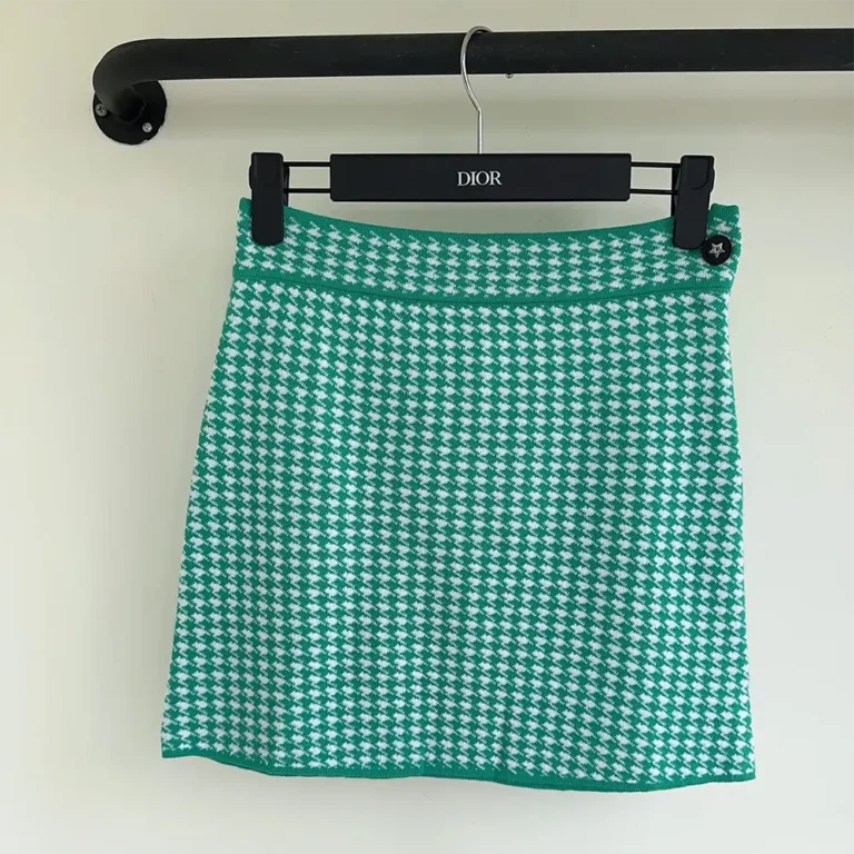 Dior Women Dioriviera Flared Miniskirt White and Aquamarina Houndstooth Technical Knit