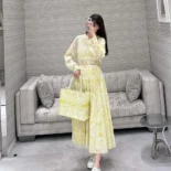 Dior Women Dioriviera Long Blouse White and Lemon Yellow Cotton Muslin