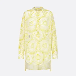 Dior Women Dioriviera Long Blouse White and Lemon Yellow Cotton Muslin
