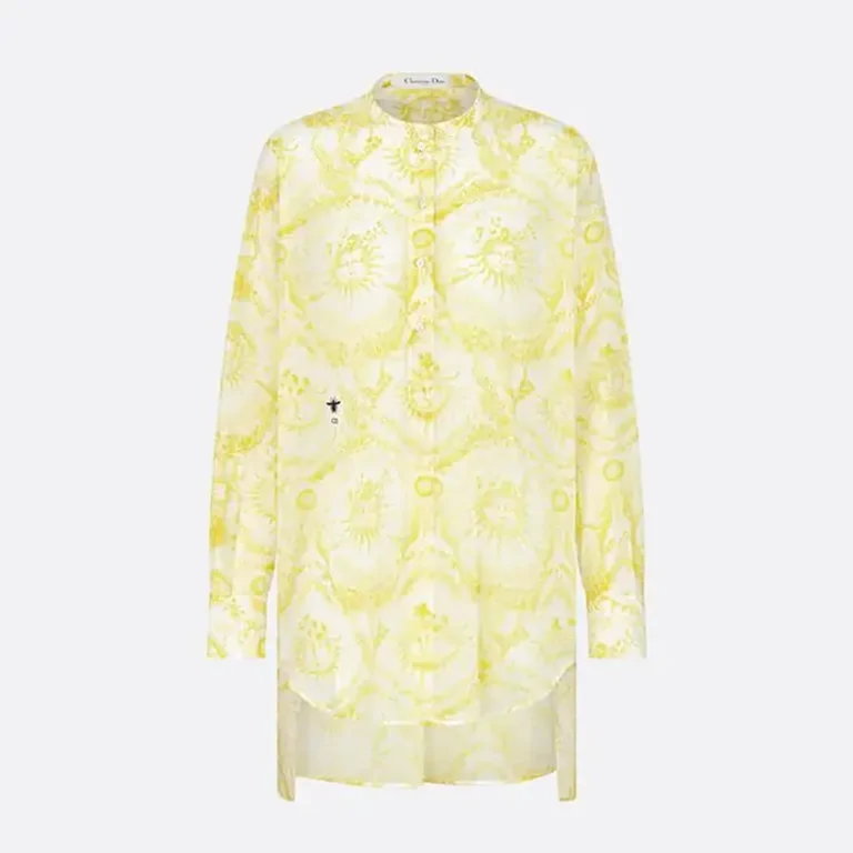 Dior Women Dioriviera Long Blouse White and Lemon Yellow Cotton Muslin