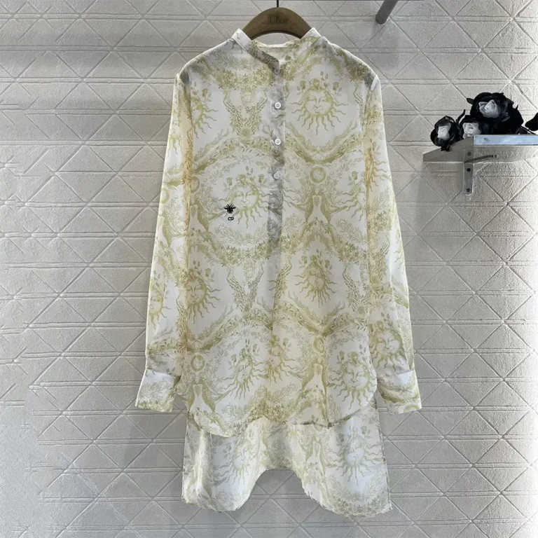 Dior Women Dioriviera Long Blouse White and Lemon Yellow Cotton Muslin