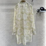 Dior Women Dioriviera Long Blouse White and Lemon Yellow Cotton Muslin
