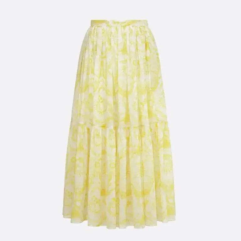 Dior Women Dioriviera Mid-Length Skirt White and Lemon Yellow Cotton Muslin