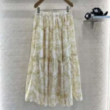 Dior Women Dioriviera Mid-Length Skirt White and Lemon Yellow Cotton Muslin