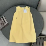 Dior Women Dioriviera Straight Dress Lemon Yellow Wool and Silk