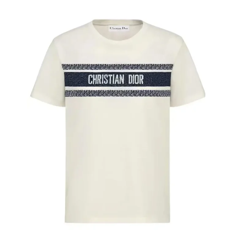 Dior Women T-Shirt White and Navy Blue Cotton Jersey