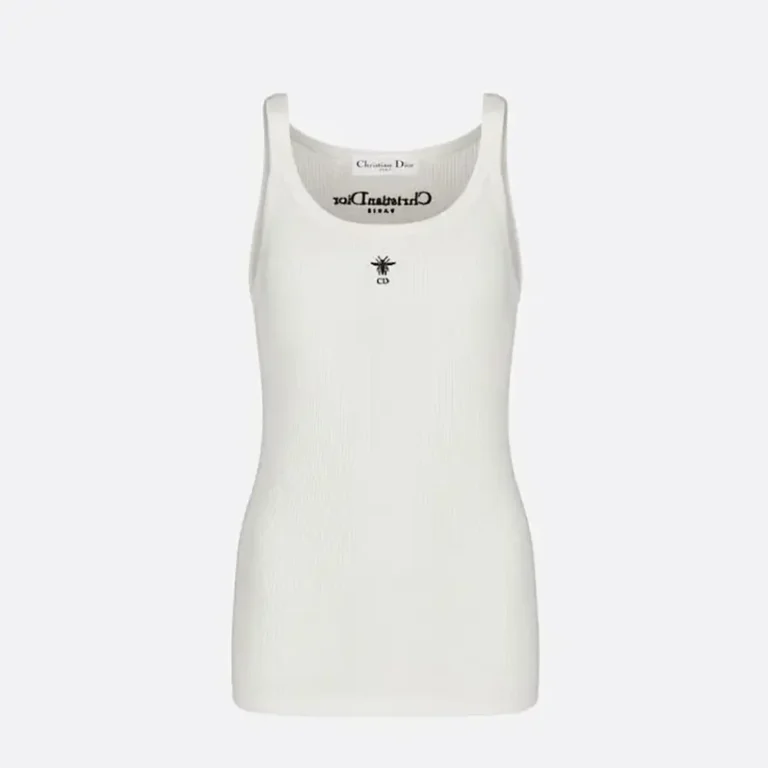 Dior Women Tank Top White Ribbed Cotton Jersey 343T50B4086X0200